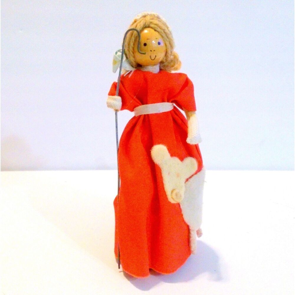 Vintage Little Bo Peep Folk Art Wooden Doll